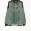 Vintage Knitted Icelandic Wool Jumper In Green And White Medium