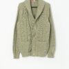 Vintage Men Pastel Green Knitted Wool Cardigan Medium