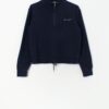Vintage Quarter Zip Cropped Champion Sweatshirt In Navy Small