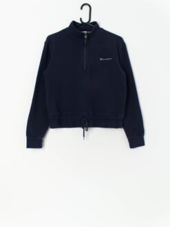 Vintage Quarter Zip Cropped Champion Sweatshirt In Navy Small