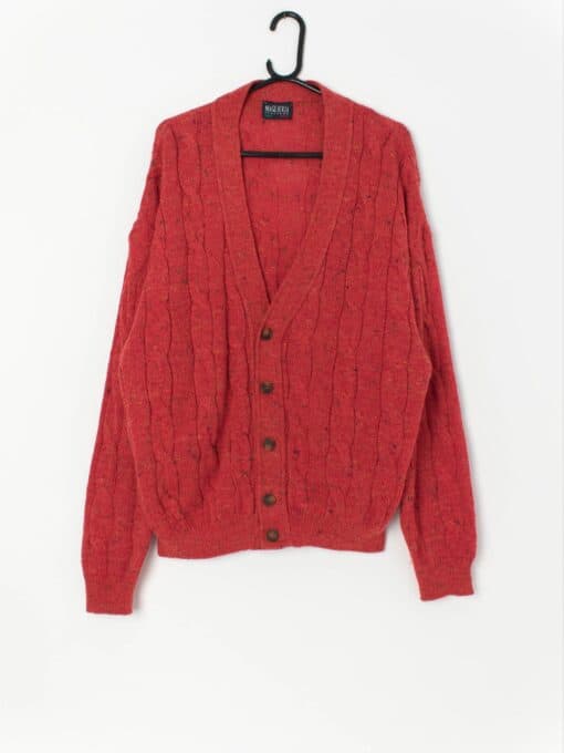 Vintage Shetland Wool Cable Knit Cardigan Large Xl