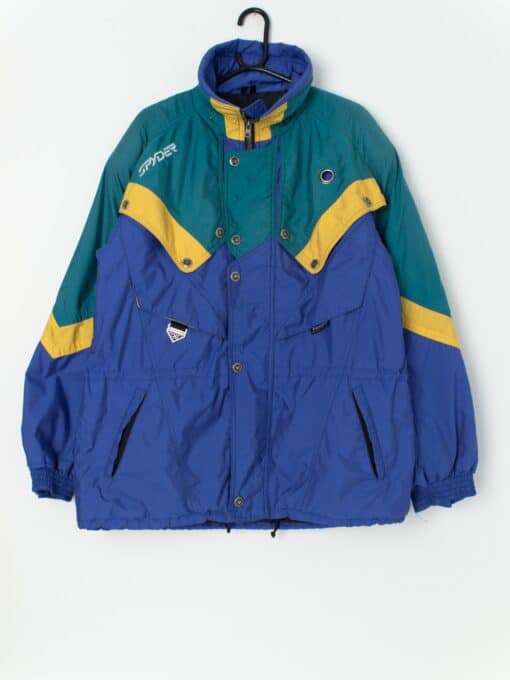 Vintage Spyder Men Ski Jacket In Blue Green And Yellow Medium