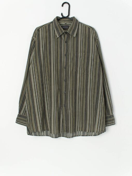 Vintage Striped Shirt In Green Brown And Black Xl