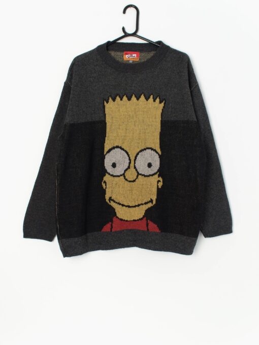 Vintage The Simpsons Ski Sweater With Bart Simpson In Grey Tones Large Xl