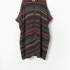 Vintage Wool Blend Striped Hooded Poncho Cape One Size