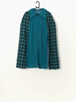 Vintage Wool Cape In Blue Plaid Small