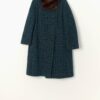 Vintage Wool Coat In Blue Tweed With Brown Fur Collar Medium