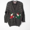 Womens Vintage Novelty Christmas Cardigan With Shoulder Pads Medium