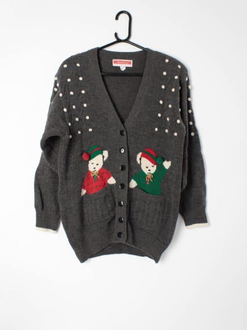 Womens Vintage Novelty Christmas Cardigan With Shoulder Pads Medium