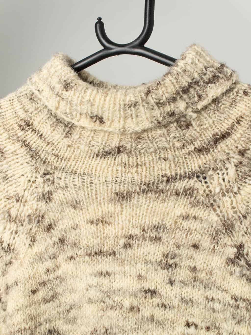 Vintage cream and brown knitted jumper - Small / Medium - Image 2