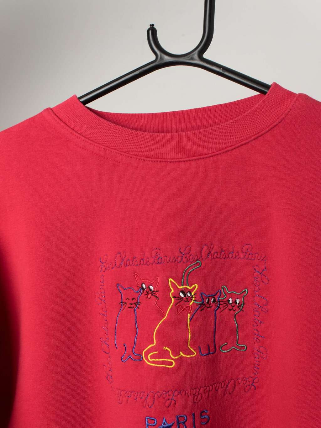 Vintage cat embroidered sweatshirt in red - Age 12 - Image 2