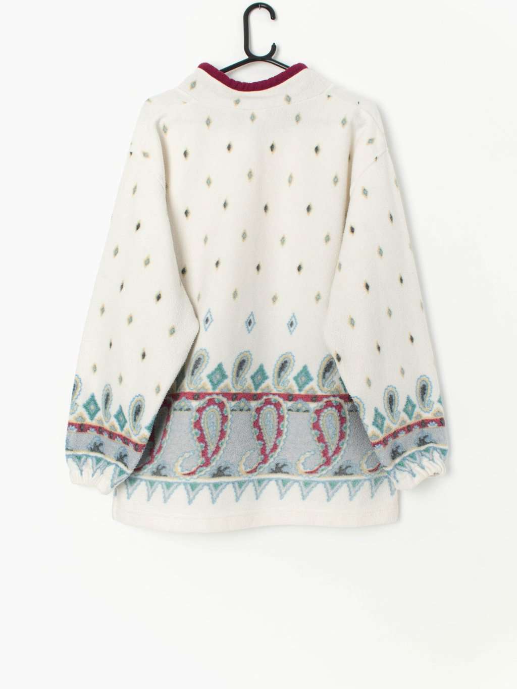 Vintage white fleece with paisley design - Medium / Large - Image 3