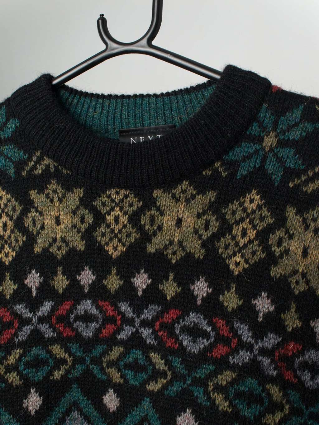 Vintage wool jumper with colourful geometric pattern - L - Image 2