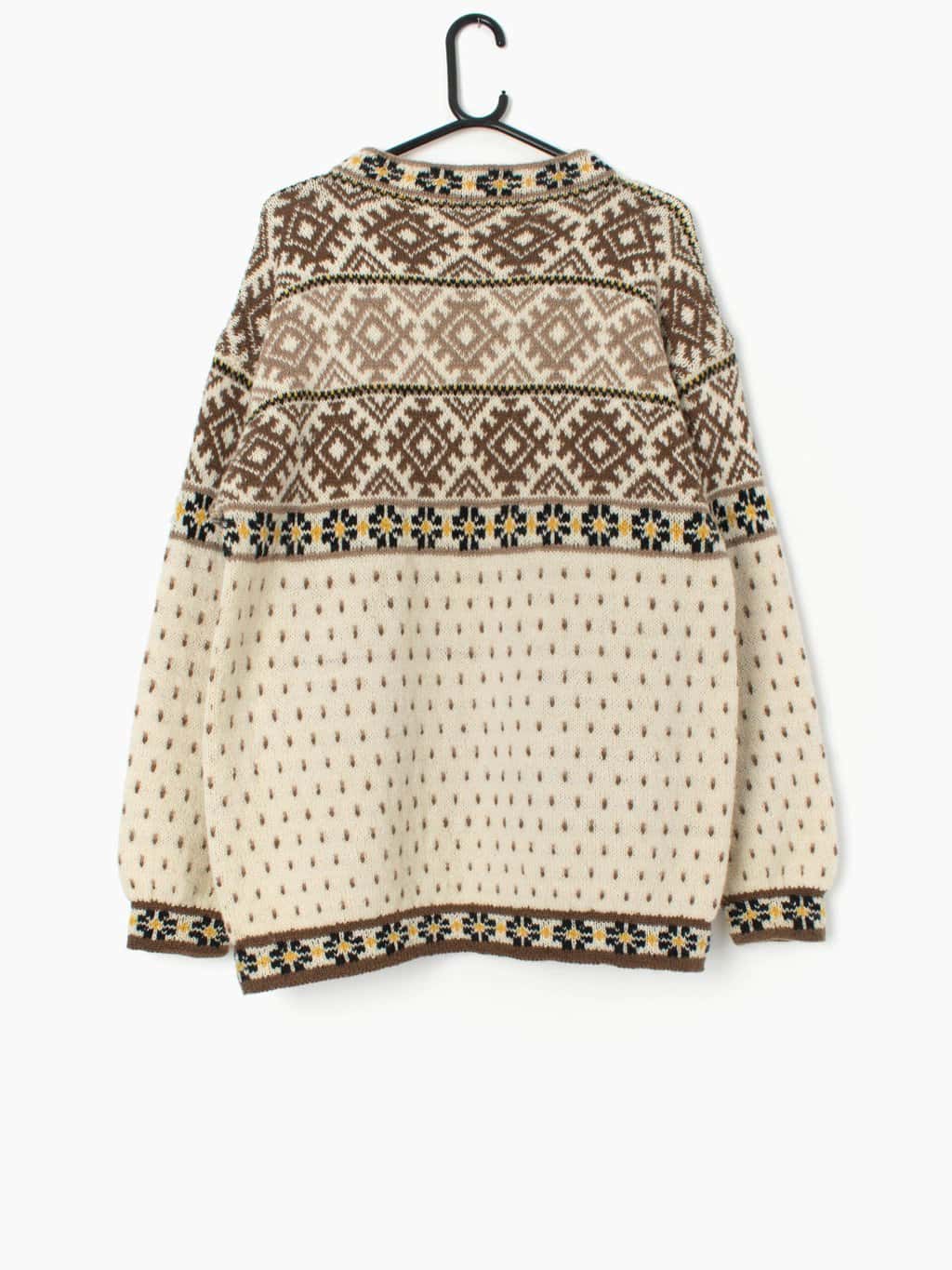 Vintage Scandinavian jumper in cream and brown - M / L - Image 3