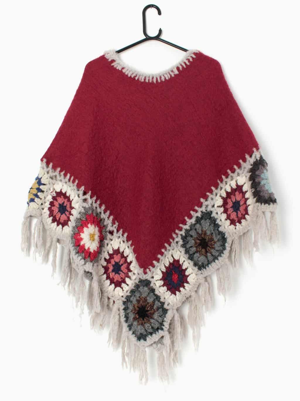 Vintage felt crochet poncho cape - One size - Image 3