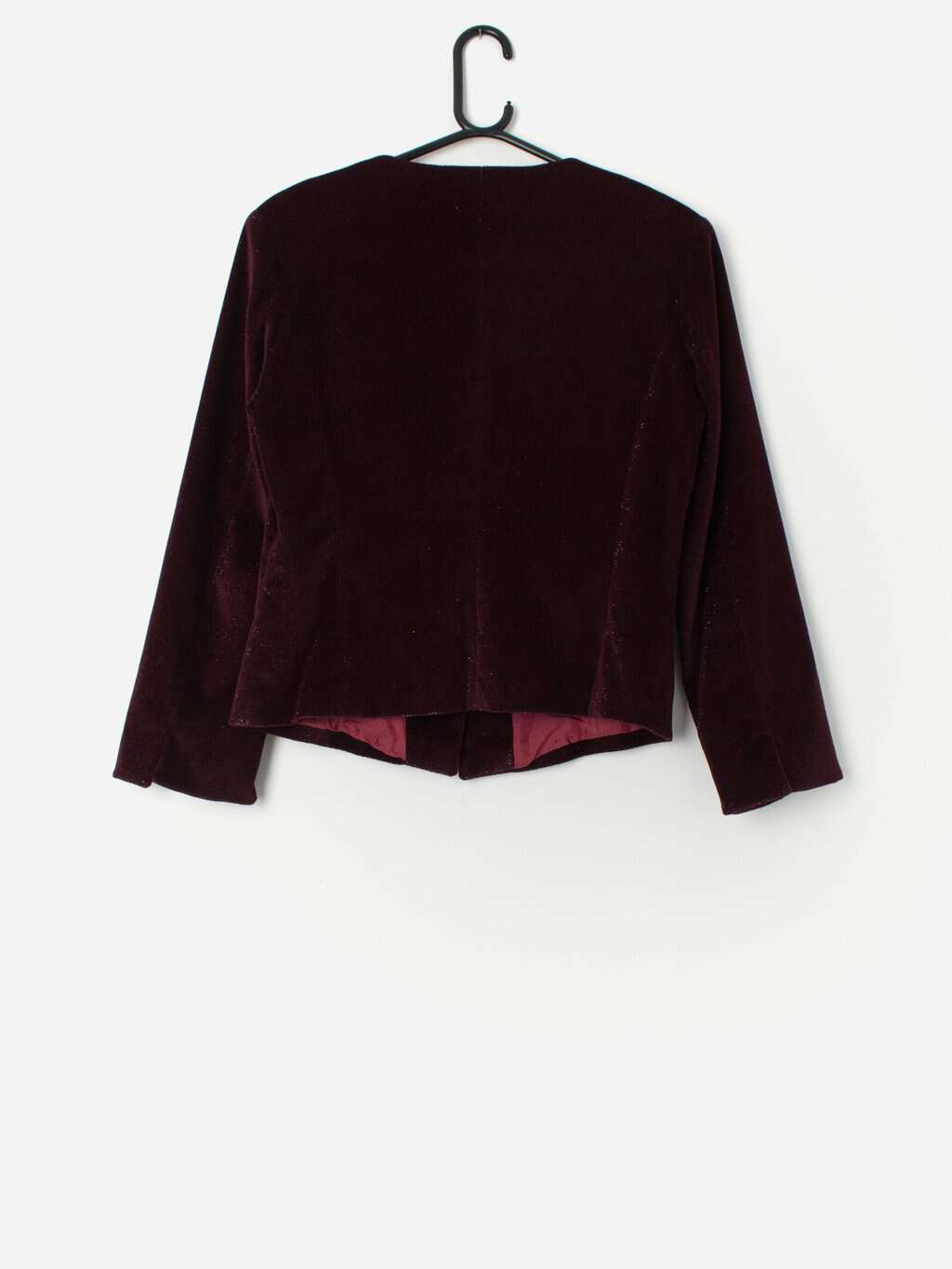 Vintage sparkly velvet jacket in deep red with stunning diamonte buttons - Small / Medium - Image 3