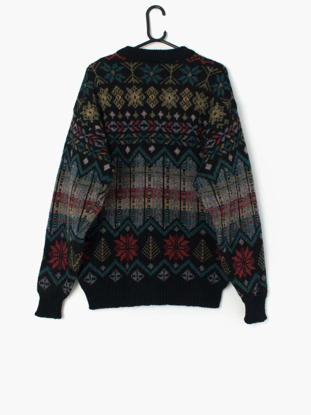 Vintage wool jumper with colourful geometric pattern - L - Image 3