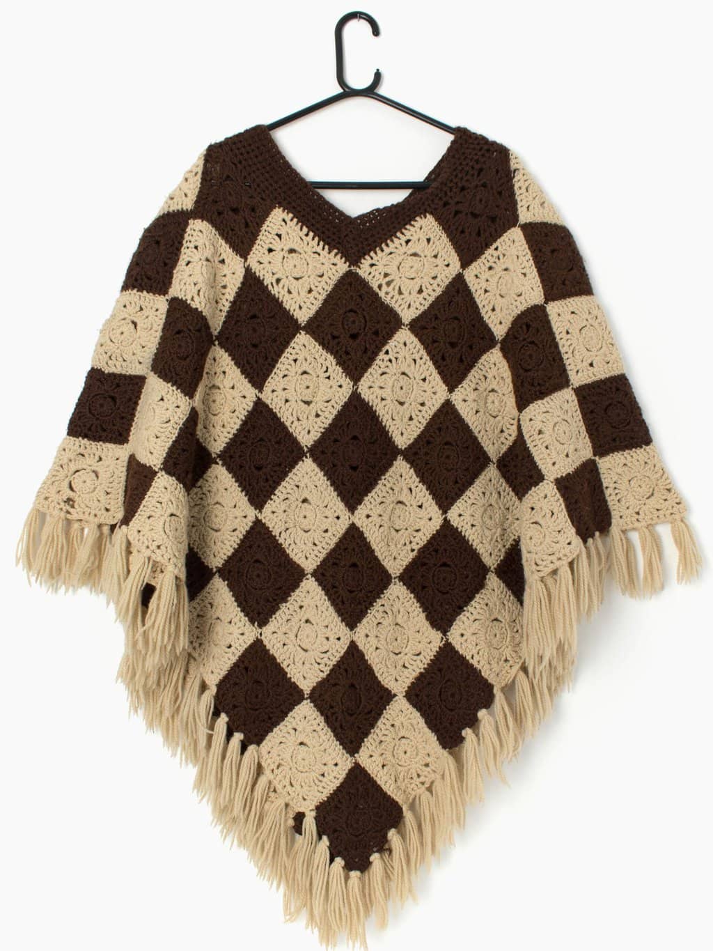 Vintage wool-blend patchwork poncho cape - One size - Image 3