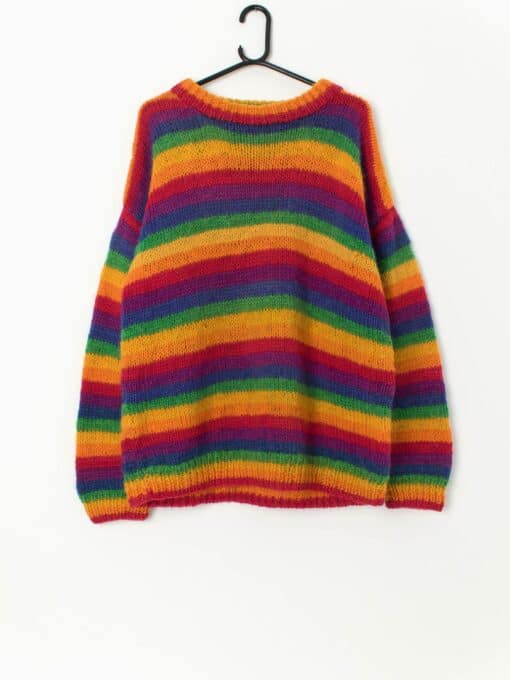 Vintage Bright Rainbow Knitted Wool Jumper Large Xl