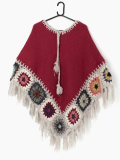 Vintage Felt Crochet Poncho Cape One Size