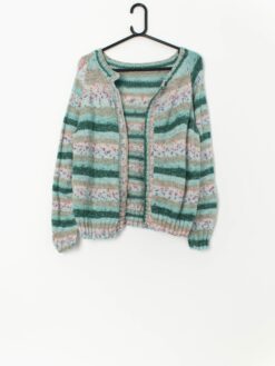 Vintage Green Marl Hand Knitted Cardigan Small