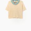 Vintage Lambswool Short Sleeve Sweater In Pastel Yellow And Blue Small Medium