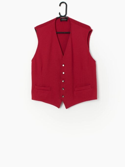 Vintage Red Wool Vest With Knitted Back Medium