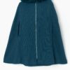 Vintage Wool Cape In Teal With Sheepskin Trim Hood One Size