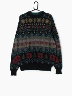 Vintage Wool Jumper With Colourful Geometric Pattern Large