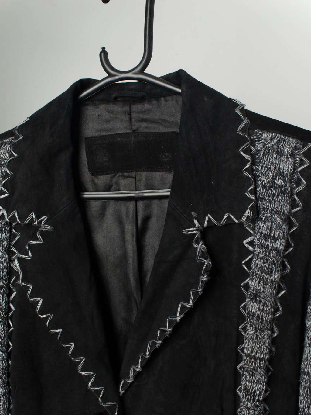 Vintage suede jacket with knitted sleeves - Medium - Image 2