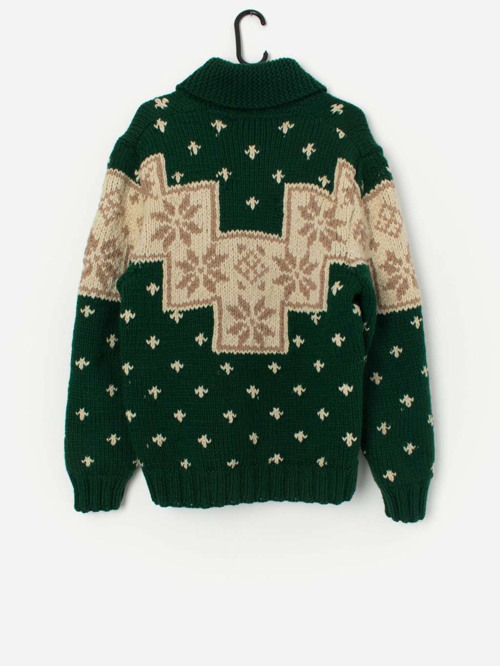 Vintage Cowichan cardigan in forest green - Small / Medium - Image 4