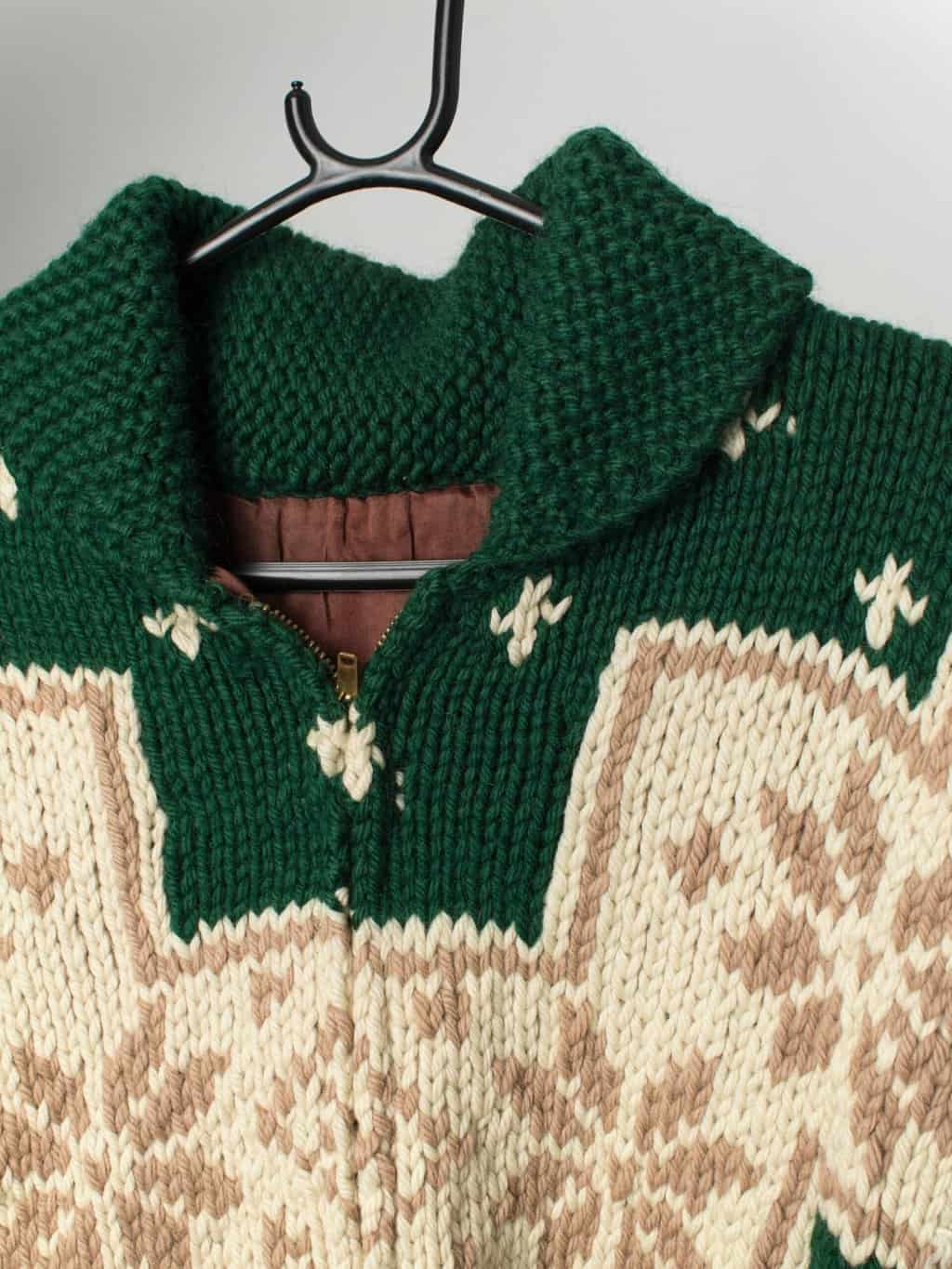 Vintage Cowichan cardigan in forest green - Small / Medium - Image 3