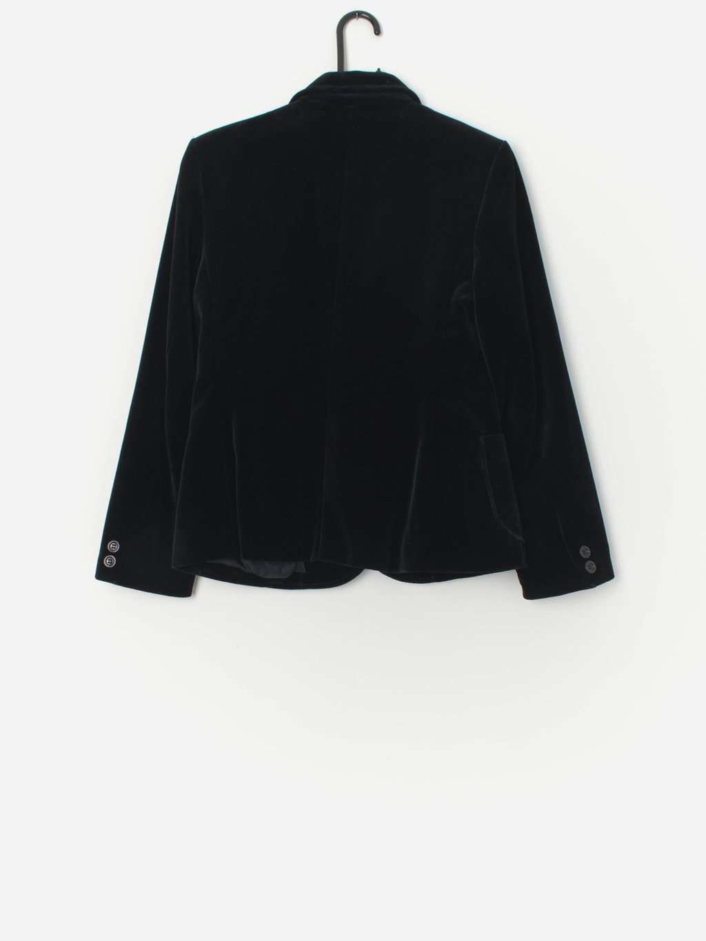 Vintage St Michael velvet blazer jacket in black, front pockets - Small - Image 3