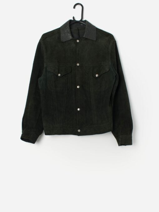 Mens 70s Vintage Suede Trucker Jacket In Forest Green Small