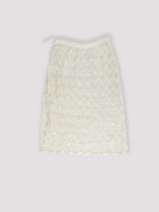 Vintage 1960s Beaded Sequin White Skirt Small