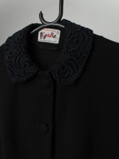 Vintage 1960s Black Wool Jacket With Lace Detail Small Medium 2