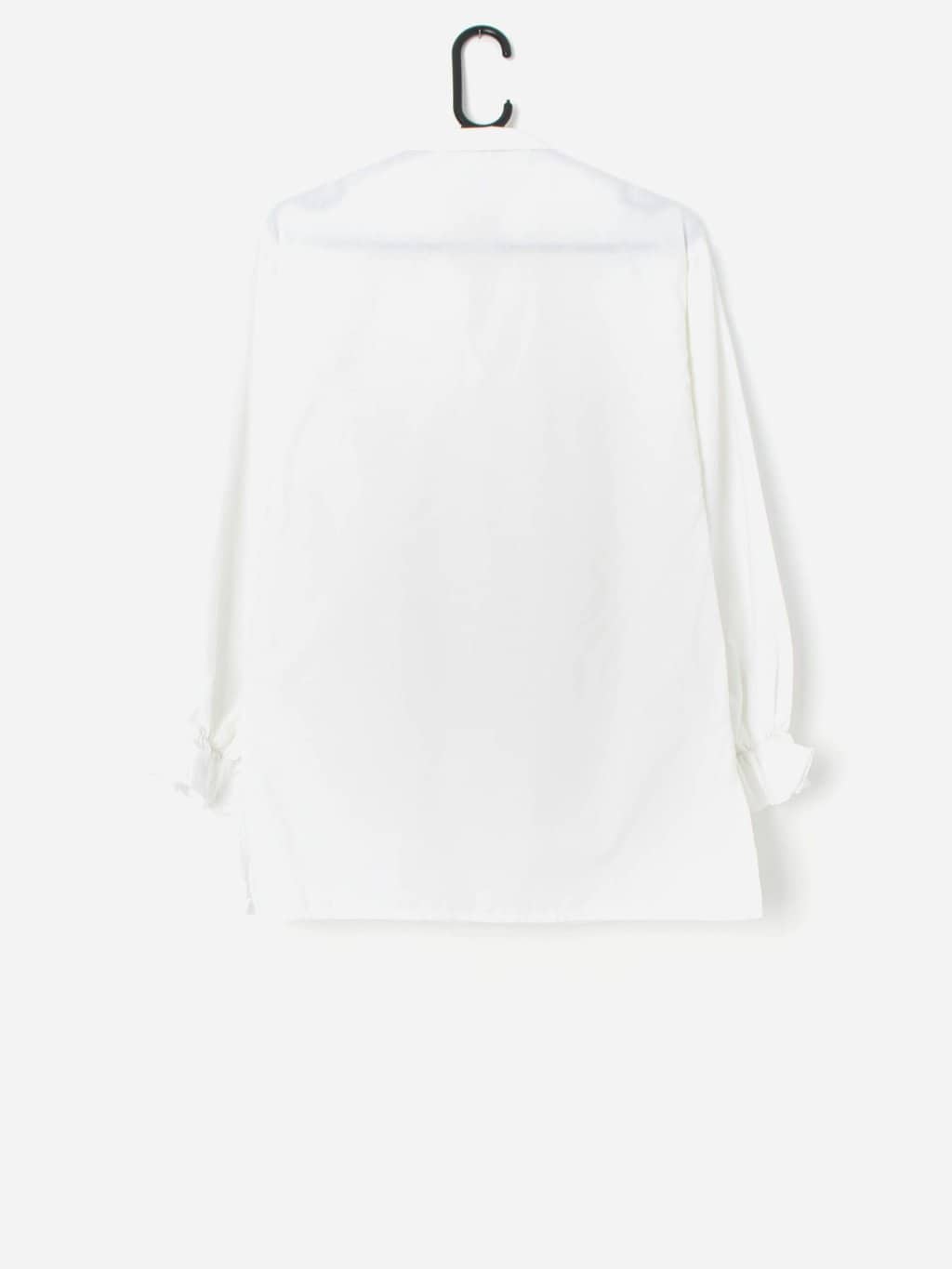 Vintage 1970s Ruffle Front Blouse Tunic In White And Burgundy Red Trim Medium 3