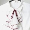 Vintage 1970s Ruffle Front Blouse Tunic In White And Burgundy Red Trim Medium 4