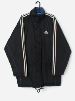 Vintage Adidas Padded Jacket In Black Blue And White Large Xl