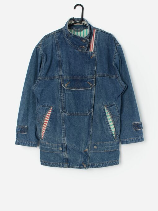 Vintage Betty Barclay Denim Jacket In Blue With Stripe Details And Front Pocket Large