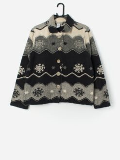 Vintage Black And White Tapestry Jacket With Snowflake Design Medium 3