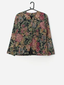 Vintage Black Blazer Jacket With Stunning Brocade Floral Design Medium 4