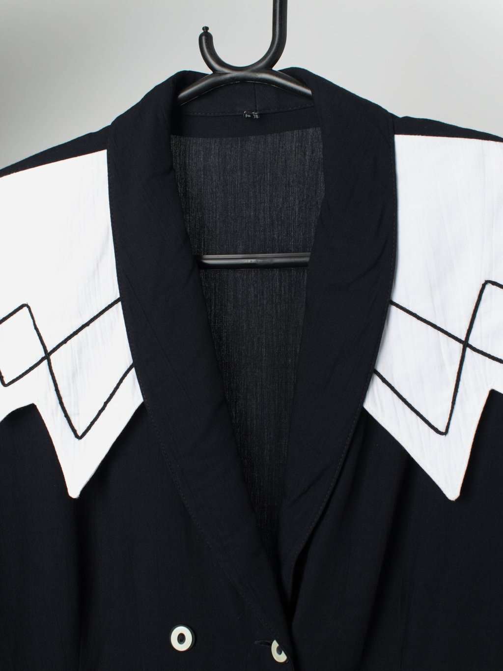 Vintage Black Double Breasted Blouse With Tie Detail Medium 2