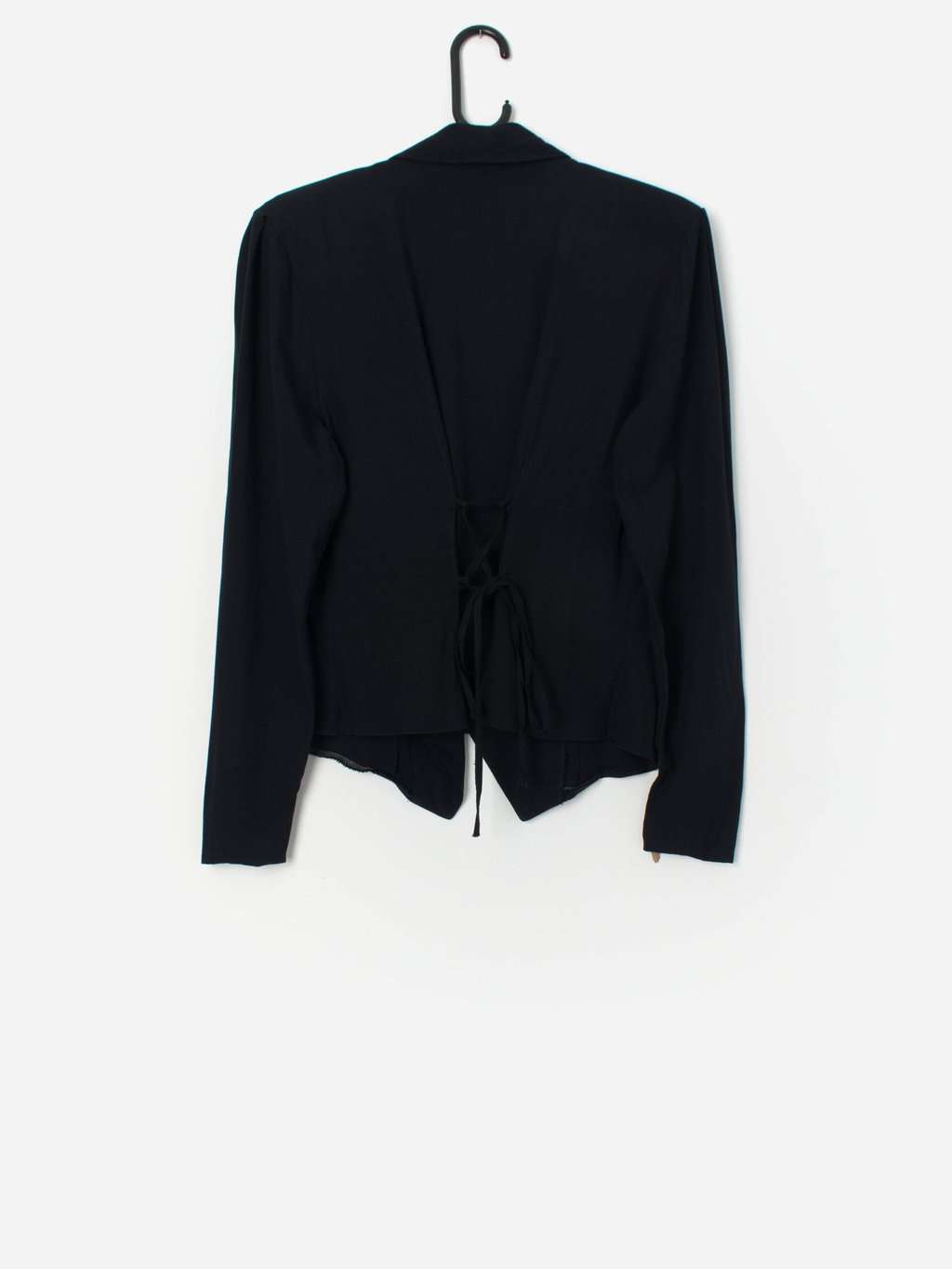 Vintage Black Double Breasted Blouse With Tie Detail Medium