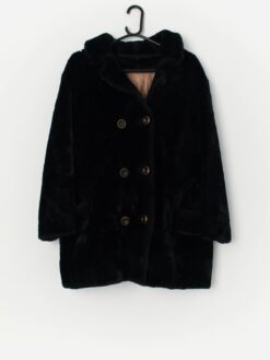 Vintage Black Faux Fur Coat Medium