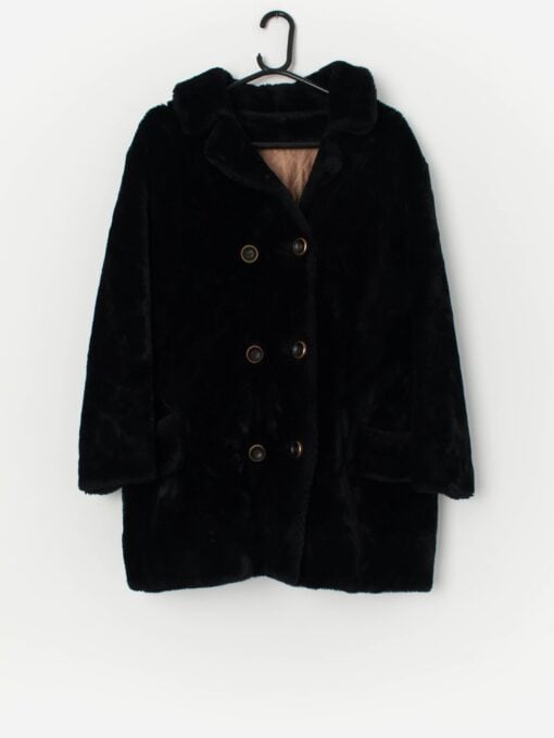 Vintage Black Faux Fur Coat Medium