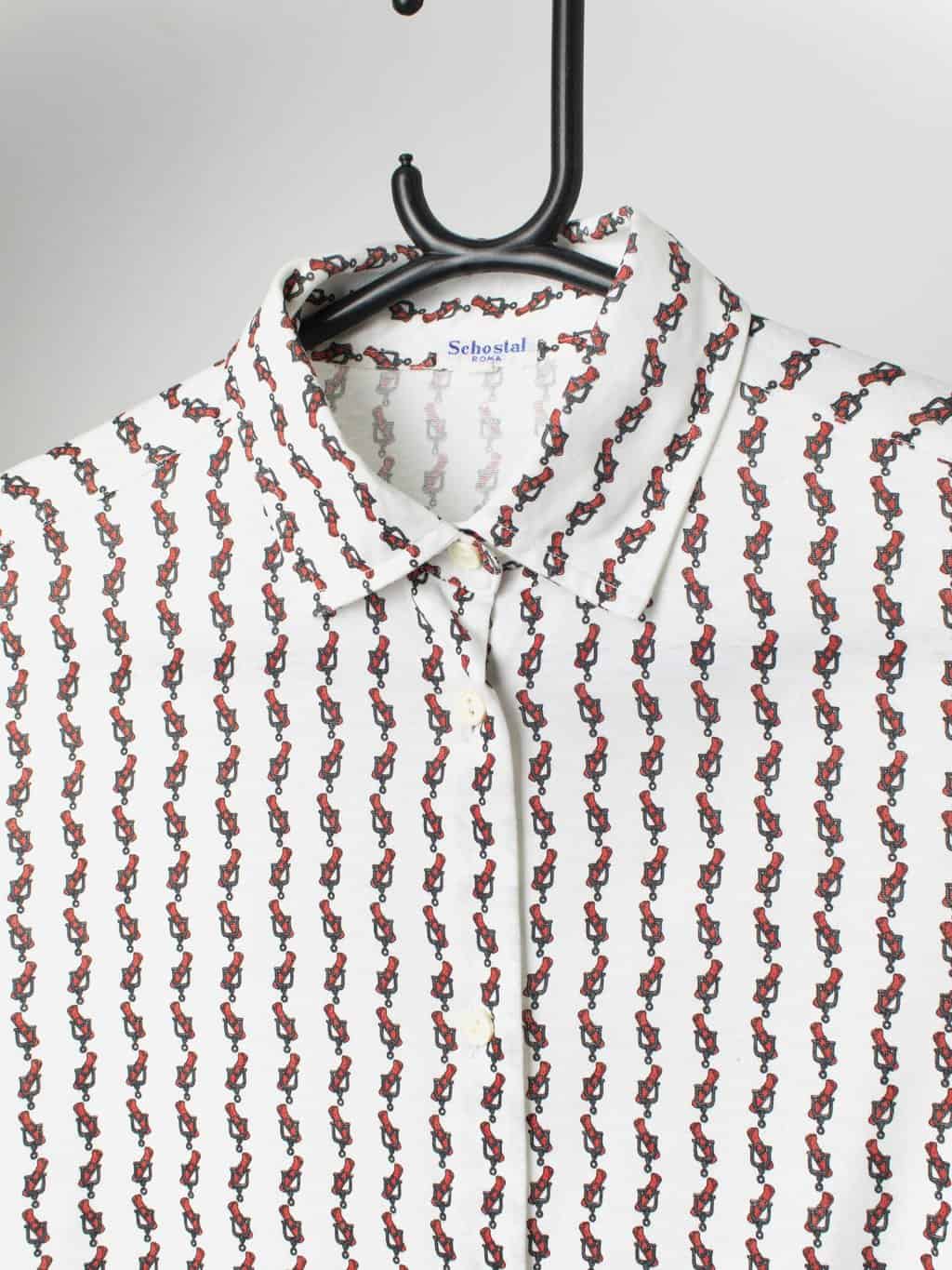 Vintage Blouse With Horse Stirrup Pattern In Red And Black Medium 2