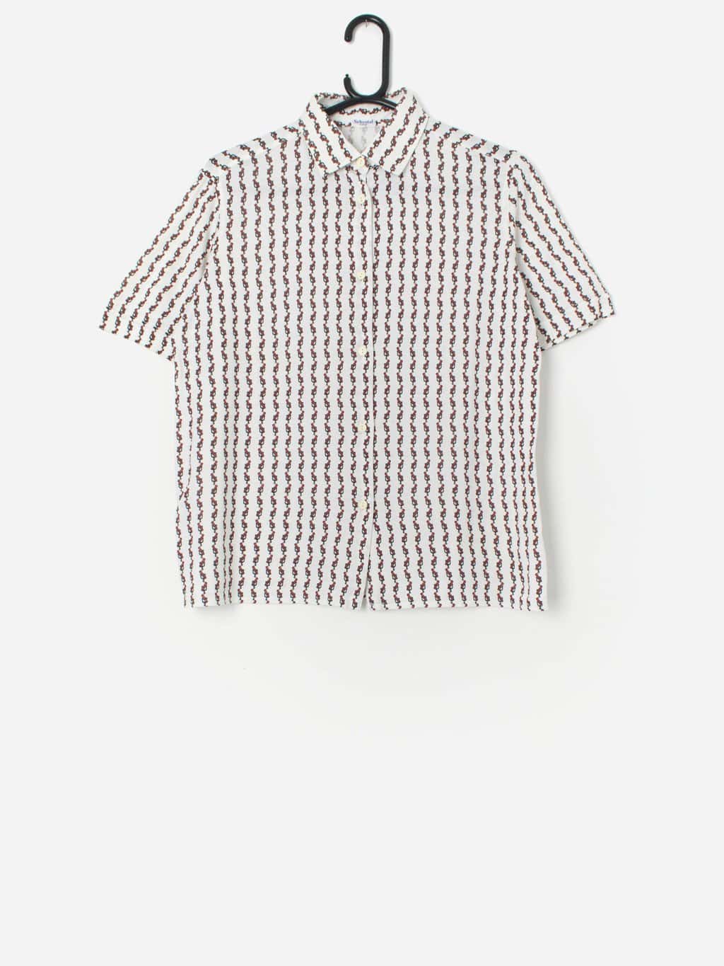 Vintage Blouse With Horse Stirrup Pattern In Red And Black Medium 3