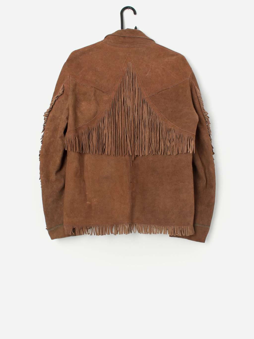 Vintage Brown Suede Fringed Jacket With Pockets Large 4