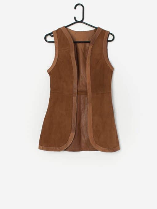 Vintage Brown Suede Vest With Tan Trim Xs 5